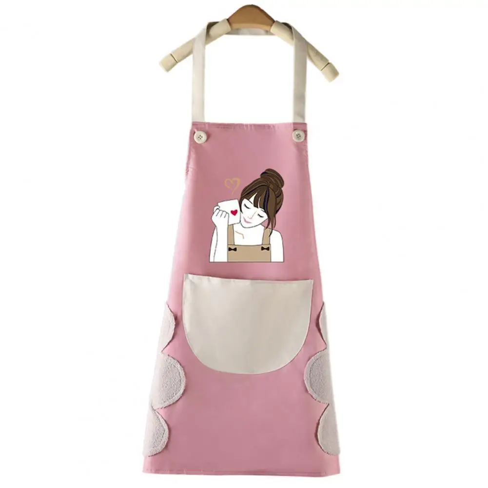 

Women Waterproof Anti-Oil Cartoon Girl Home Kitchen Apron Waist Bib Pinafore