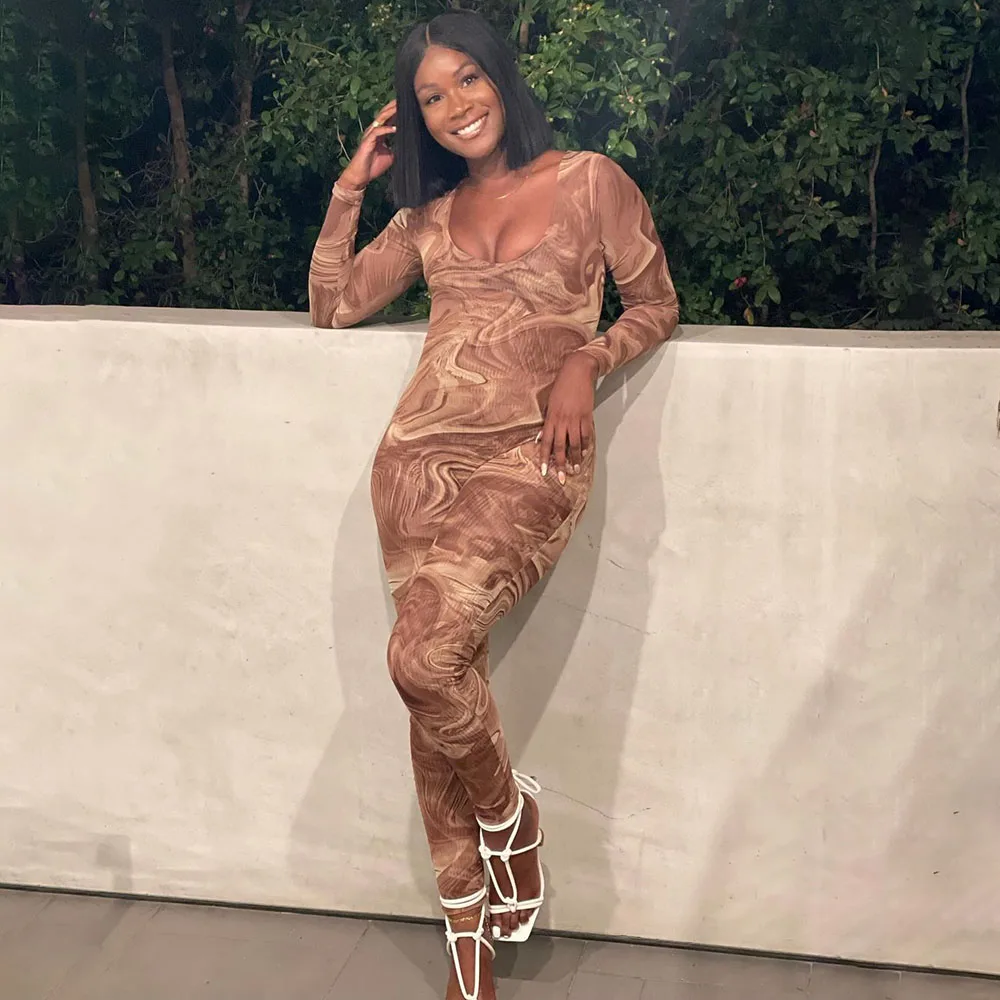 

Женский осенний Новый Стильный комбинезон 2021, повседневные модные облегающие трикотажные комбинезоны с завязкой и круглым вырезом