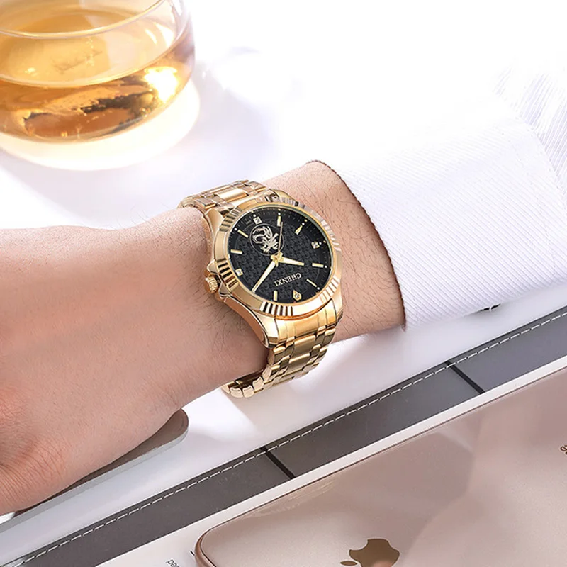 Топ Роскошные золотые мужские часы из нержавеющей стали CHENXI бренд Дракон