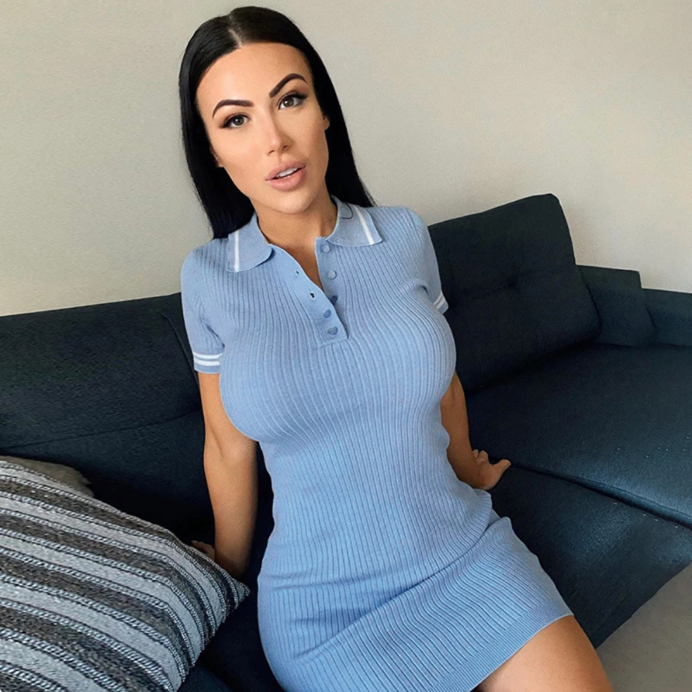 

European American Hot-Selling Women's Spring Summer New Leisure Slim Knit Short Sleeve V-Neck Hip Dress