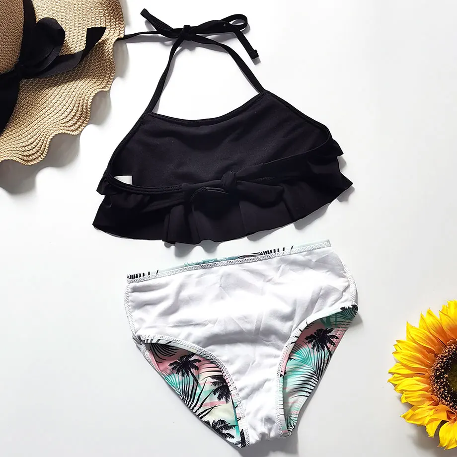 От 5 до 12 лет купальный костюм для девочек Детский комплект бикини с высокой