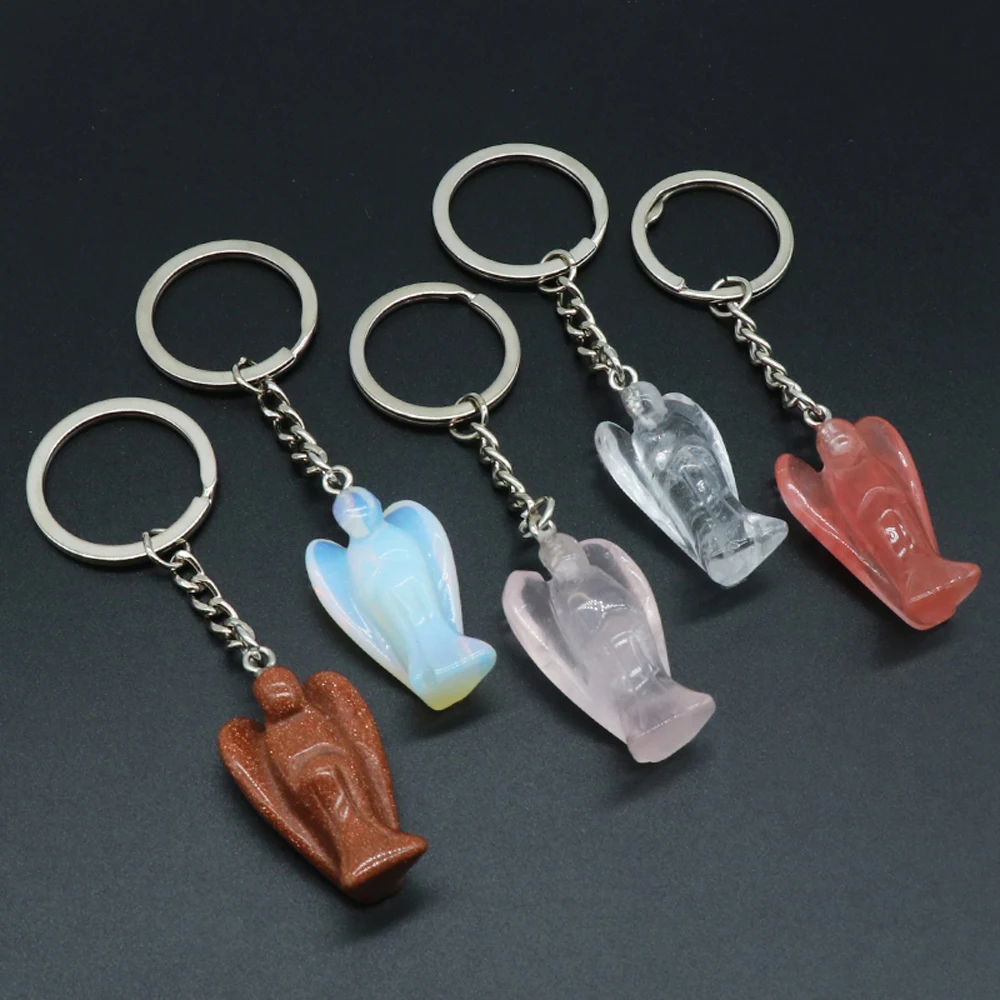 

Natural Semi-precious Crystal Agate Carving Angel Shape Key Chain Pendant Wallet Key Pendant Accessories Gift