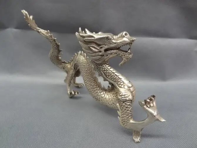 Медная Статуя 12 &quotКитайский серебряный Зодиак миф чудовище Статуэтка Богатство