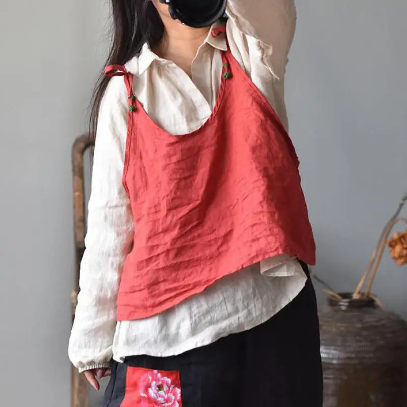 Женская винтажная одежда Johnature укороченная однотонная универсальная свободного