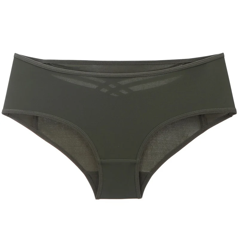 Однотонные бесшовные трусики женское нижнее белье Icey Feel Low-Rise открытые хлопковые промежности сексуальные трусики армейский зеленый