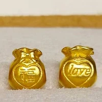 1pcs new solid pure 24kt 3d yellow gold pendant women love fu bag bead 0 1 0 2g 65 21 6mm