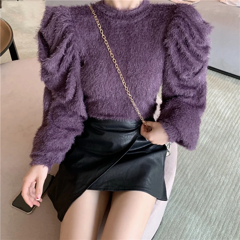 JuneLove Short Puff Long Sleeve Palace Style Sweater Vintage Warm Soft Winter Bottom Knitted Jumper New Pull Femme Pullovers | Женская