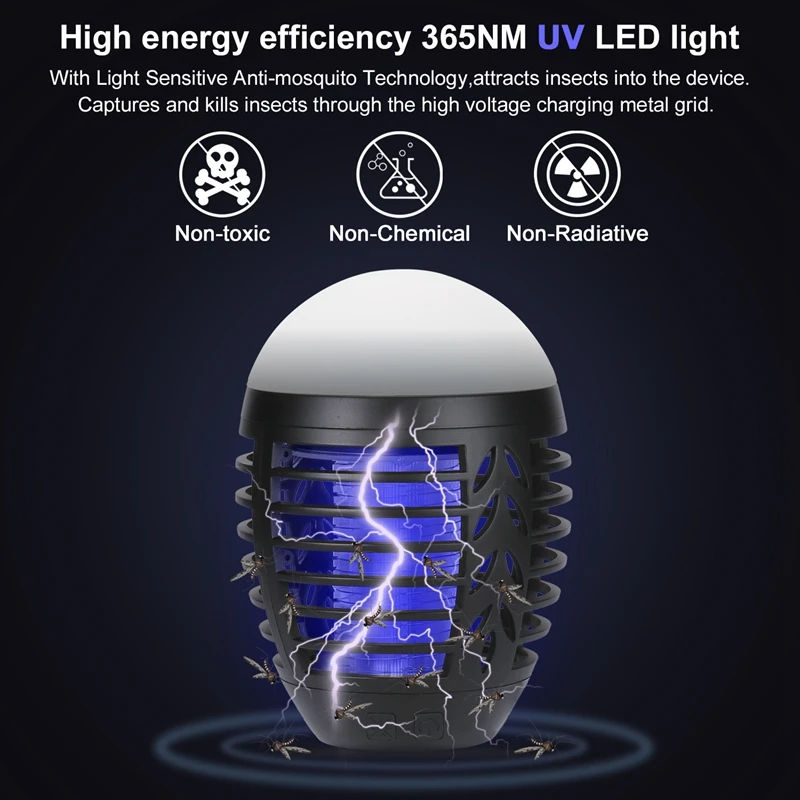 

Bug Zapper Camping Lantern 2 in 1 Electric Mosquito Killer Lamp Waterproof Camping Light with USB Rechargeable Battery