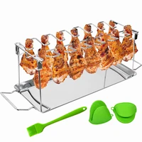stainless steel chicken wing leg rack grill holder stand rack with drip pan for bbq multi purpose oven rack kitchen accessories