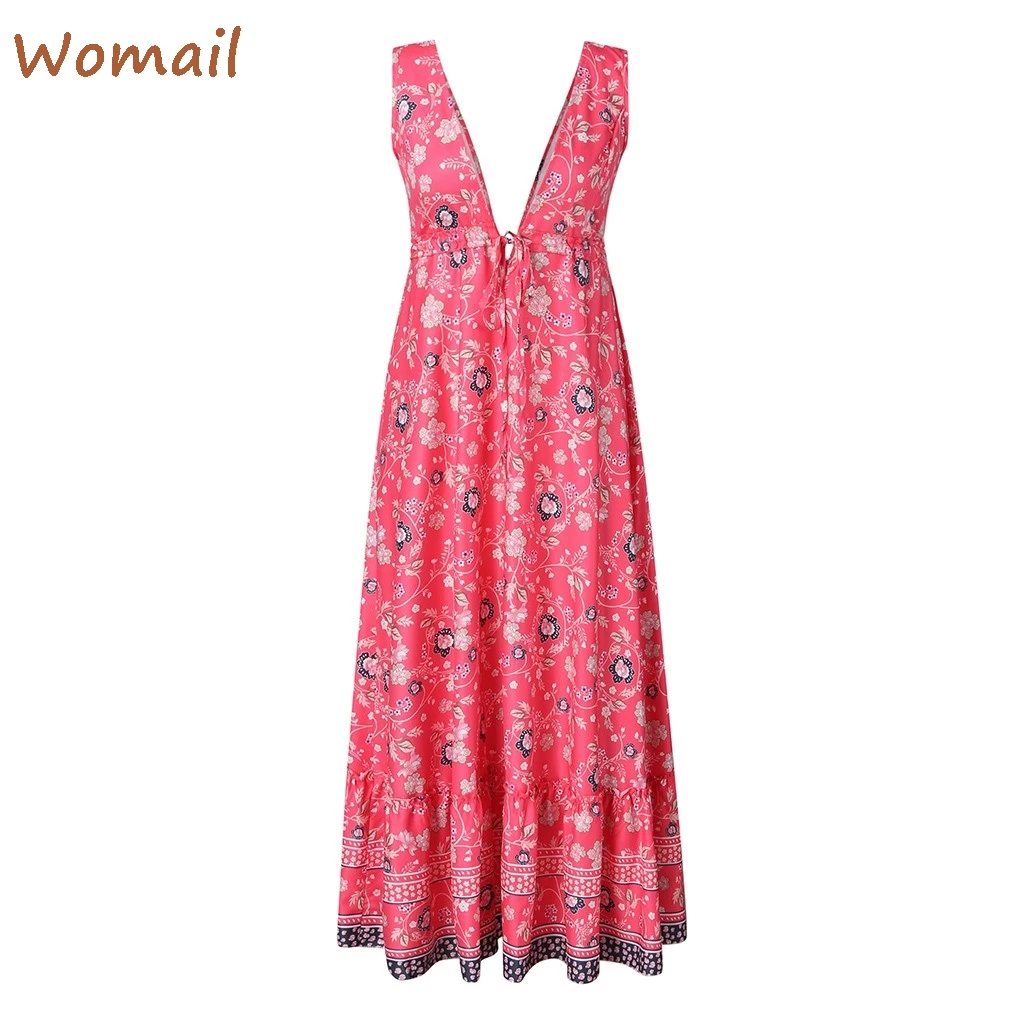 Женское богемное платье с цветочным принтом сексуальное летнее без рукавов