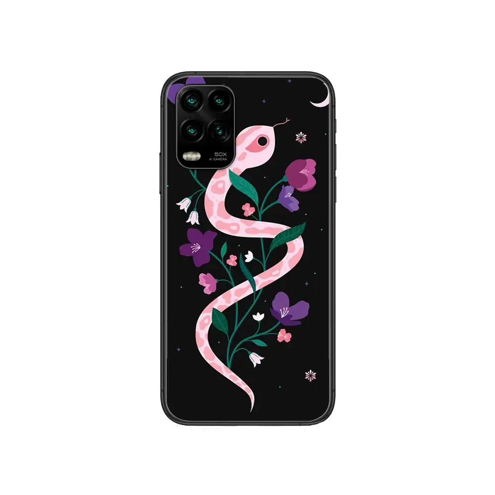 

Art hand snake flower snake painting cartoon Phone Case For XiaoMi Redmi Note 10 9S 8 7 6 5 A Pro T Y1 Anime Black Cover Silicon