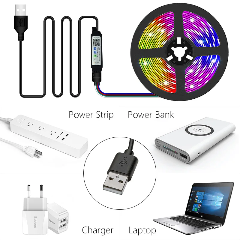 Bluetooth 5050 RGB 5V USB светодиодные ленты для подсветки телевизора с музыкальной синхронизацией для ПК, настольной комнаты, кухни 1-5M включены.
