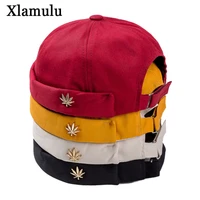 men women skullcap sailor cap leaf rivet embroidery warm rolled cuff bucket cap brimless hat solid color adjustable cotton hats