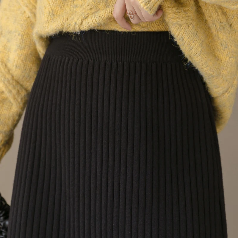 Облегающая модная эластичная Женская рабочая вязаная юбка длинные модные зимние