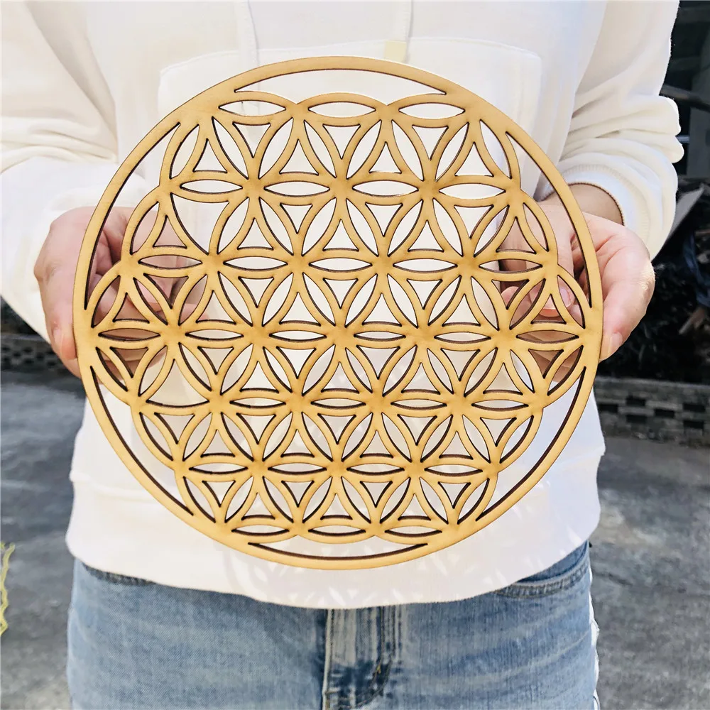 1PC Wood Wall Flower of Life Shape Art Home Decor Laser Cut Non-slip Coaster Set Wood Placemats Table Mat Round Cup Pad