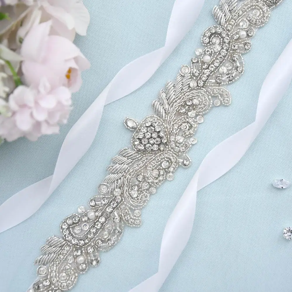 

TRiXY S402 Luxury Indian Silk Jewelry Belt For Bride Bridesmaid Wedding Belt for Women Crystal Bridal Sash Wedding Accessories