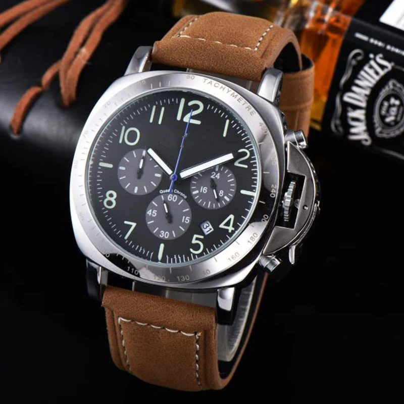 

Top Luxury Brand Sport Wrist Watch Fashion Mens Watches Chronograph Quartz Military Genuine Leather Relogio Masculino
