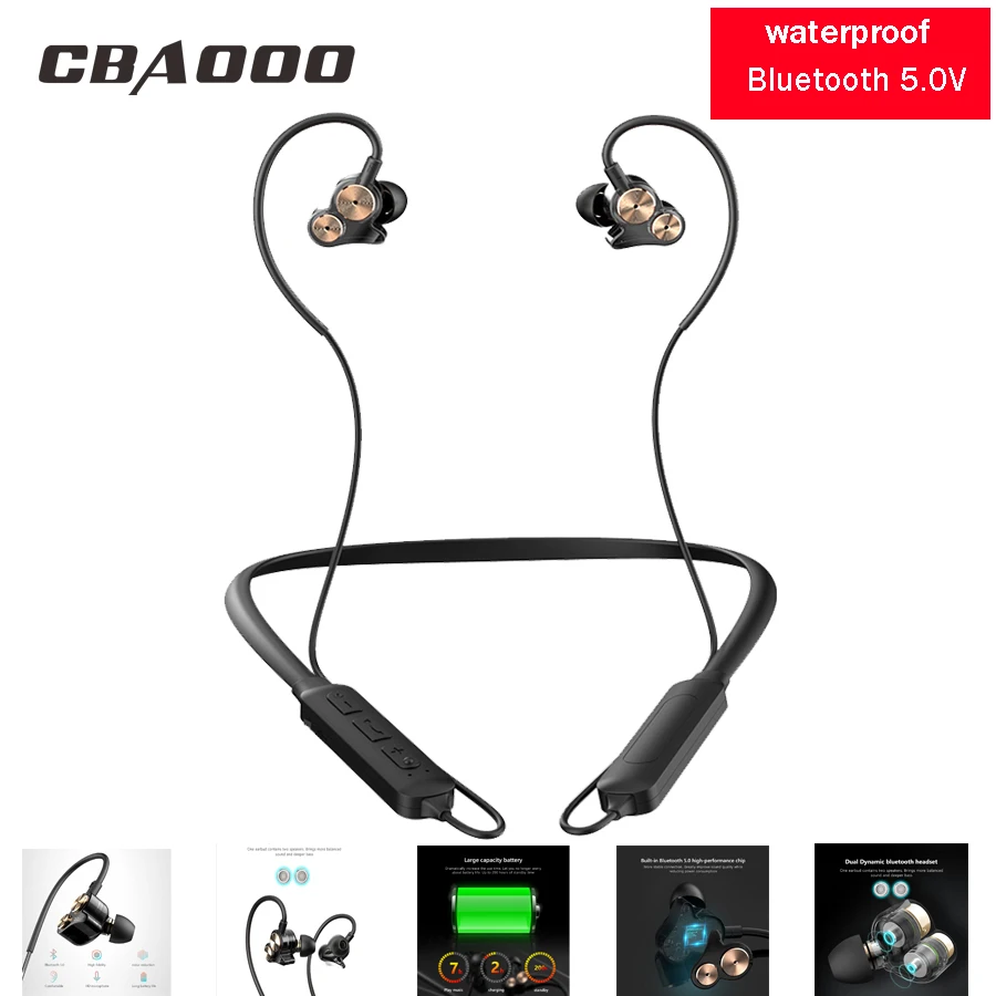 CBAOOO беспроводные Bluetooth V5.0 наушники 5D стерео гарнитура шейные спортивные наушники бас-вкладыши Наушники с микрофоном для всех телефонов