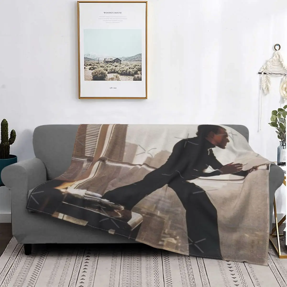 

Halston-Manta a cuadros para cama, colcha de lino, manta de пикник, toalla de playa de lujo