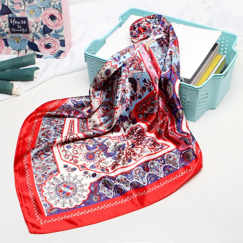 90*90 см шелковые шарфы Ренессанс Женские платки квадратный хиджаб шарф Дамская