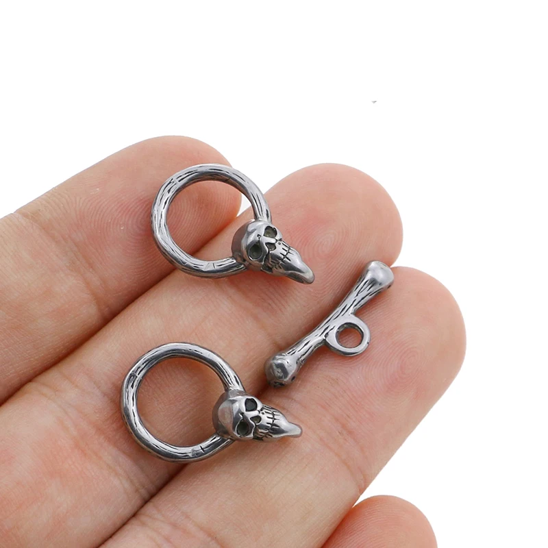 

2sets lot Retro Punk Skull Stainless Steel OT Clasps Hooks Toggle Buckle Connectors for DIY Bracelet Necklace Jewelry Making
