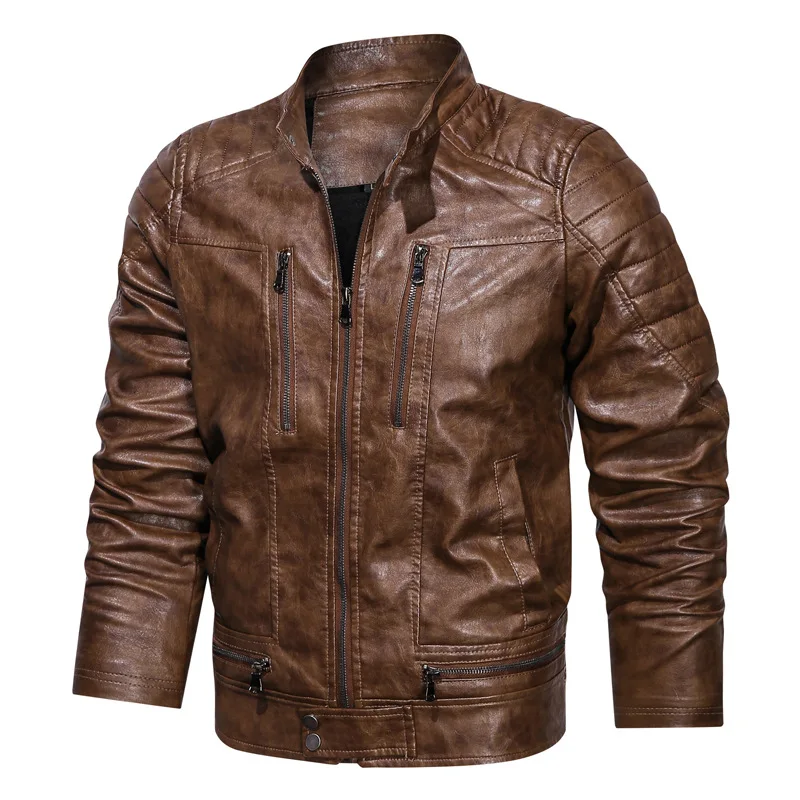 

New Men Autumn Winter Fleece PU Leather Jacket Coats Motorcycle Mens Casual Stand Collar Bomber Jackets Windbreaker Outwear Male