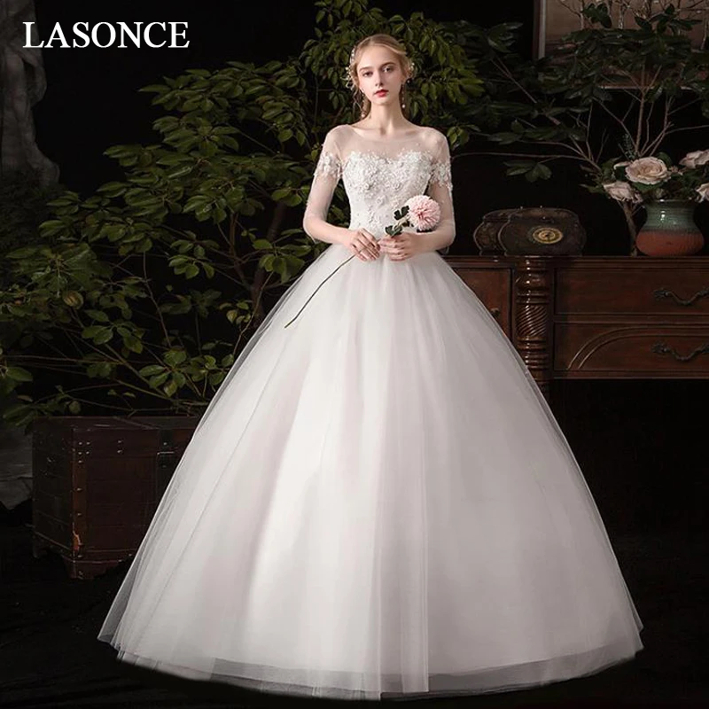 Кружевное бальное платье LASONCE с цветочным рисунком и круглым вырезом свадебные