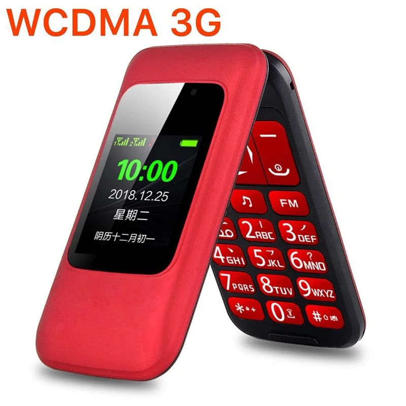 3g wcdma gsm unlock flip senior feature mobile phone dual display sos quick call dv large for old people russian key free global shipping