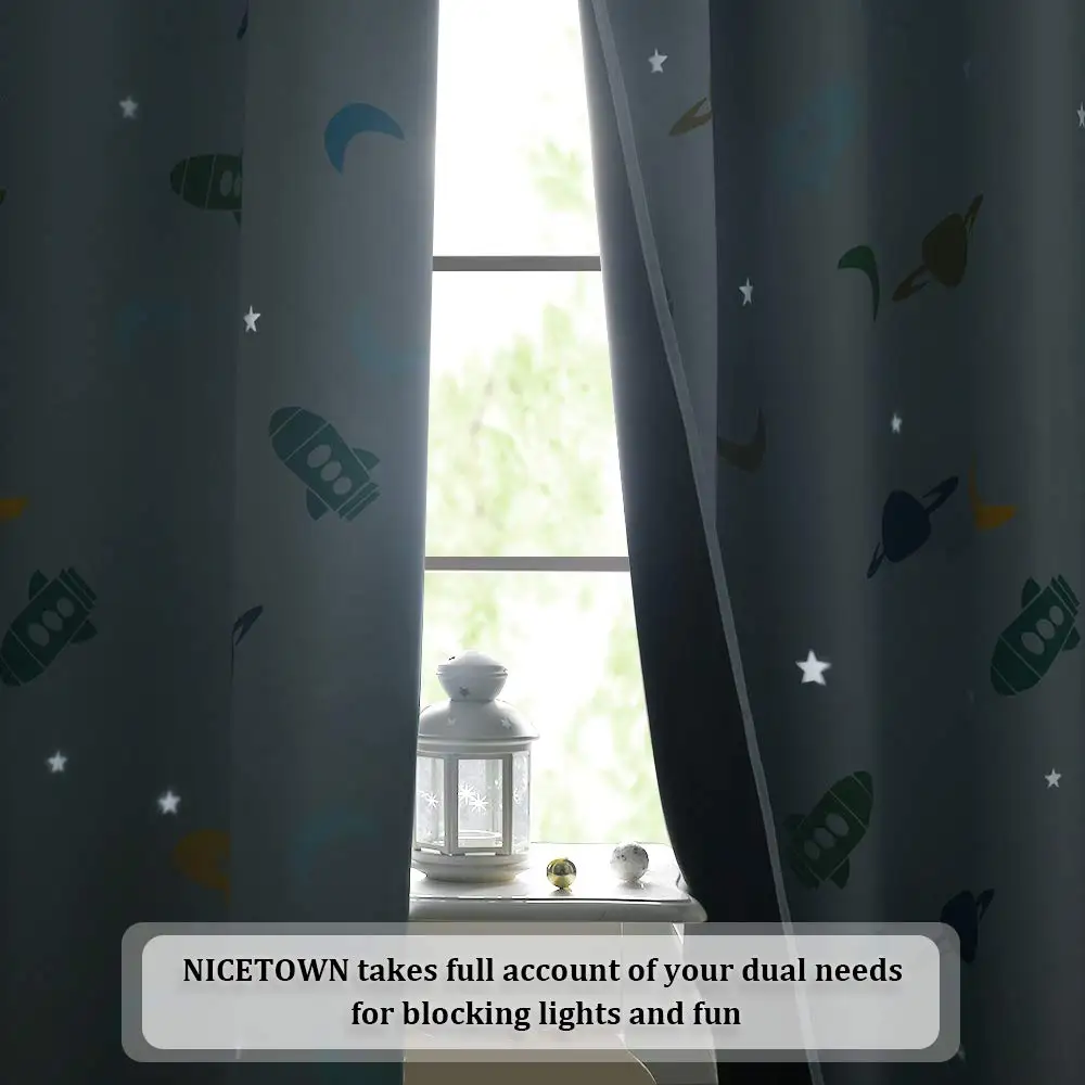 Детские затемняющие шторы nictown 2 слоя пространства ракета планета луна печать для