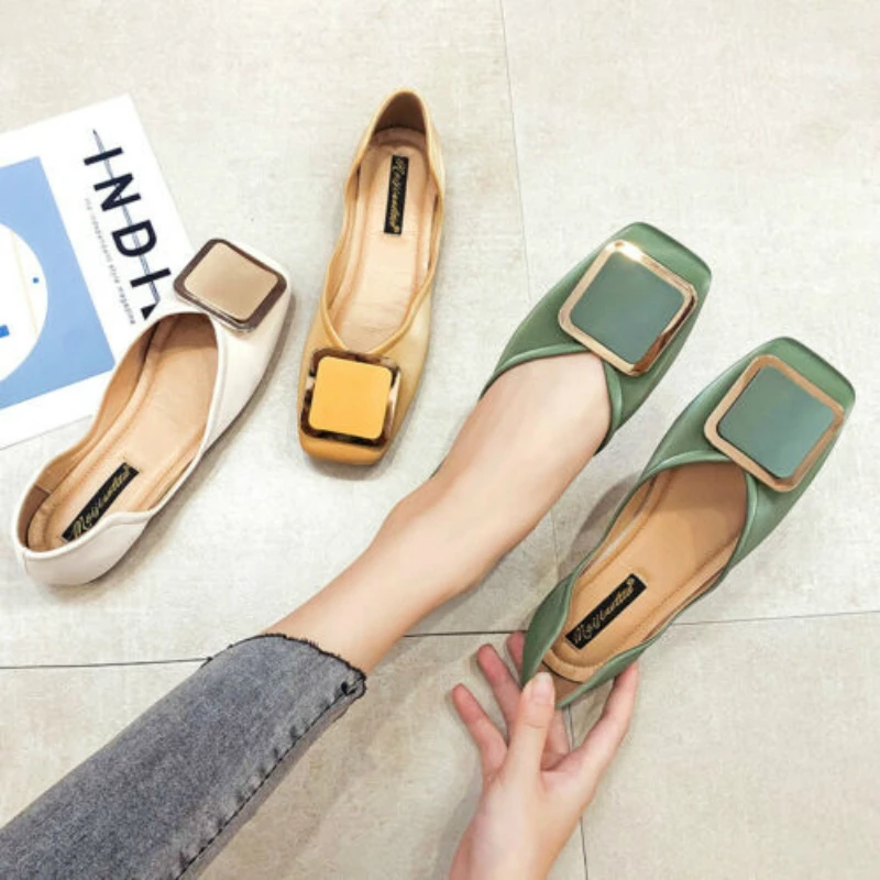 

Women Cosplay Shoes for Crossdressing Queen Fashion Square Toe Soft Flats Single Shoes Flat All-match Peas Shoes