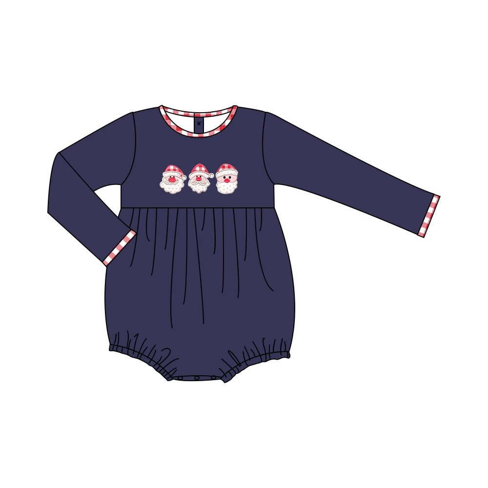 Ropa de oto&ntilde;o para ni&ntilde;as, falda de manga larga azul marino y pantalones rojos, Navidad, patrones bordados con tres cabezas de ancianos, trajes para ni&ntilde;as-3