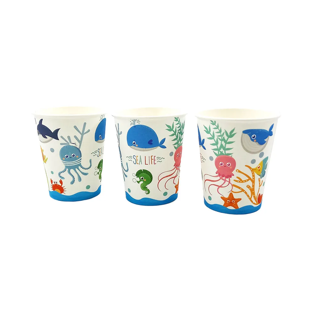 6pcs Cup Для детей день рождения морской жизни морские животные вечерние принадлежности одноразовая посуда тарелка чашка соломенная коробка для конфет шляпа приглашение воздушный шар и т. Д - Цвет: 6pcs Cup