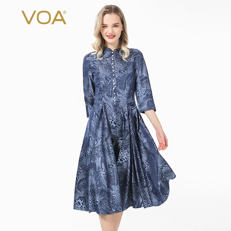 VOA 23 момме шелковое платье цвета индиго с леопардовым принтом окрашенное