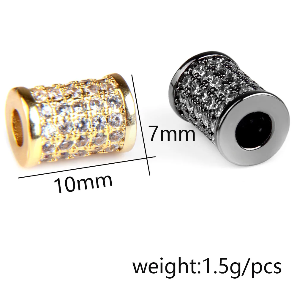 

3pcs/lot Micro Pave Cylinder Spacer Beads 7*10mm Crystal CZ Crystal Charm Beads For Jewelry Making DIY Bracelet Accessories