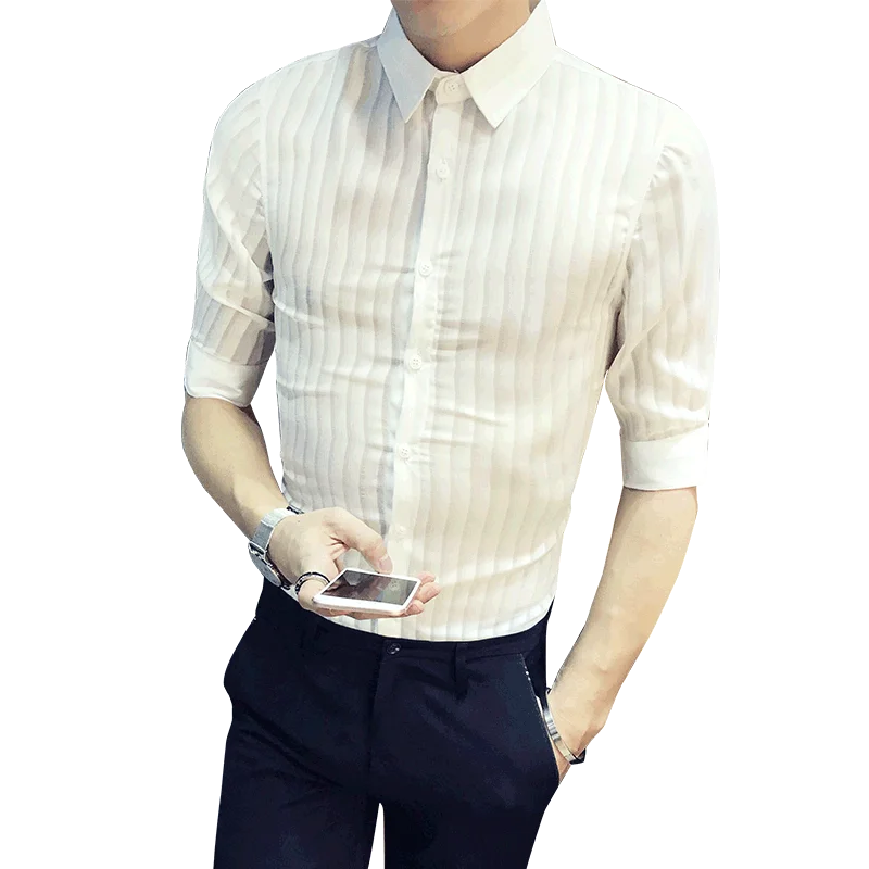 Рубашка мужская прозрачная пикантная модная сорочка с рукавом до локтя