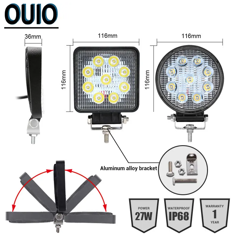 Круглая квадратная внедорожный светодиодный светильник панели 27W 4 &quotрабочий