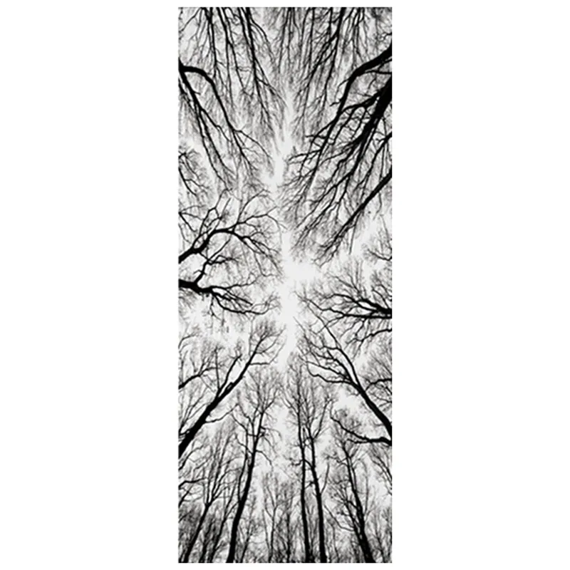 77*200 см силуэт зимних деревьев 3d дверная Фреска солнечное небо виниловые наклейки