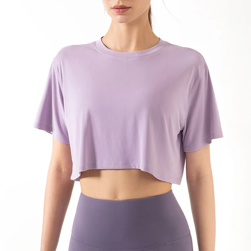 

Sports Yoga T-shirt Short Sleeve Gym Crop Top Fitness Women Loose Naked-feel Fabric Buttery-Soft Workout Leisure Yoga Blouse