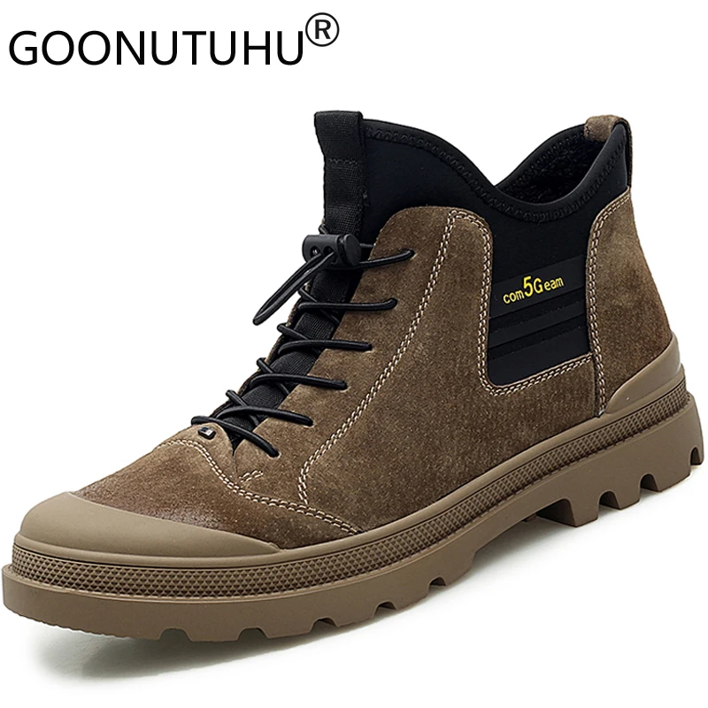 2019 стиль Модные мужские зимние ботинки Повседневная обувь из натуральной кожи