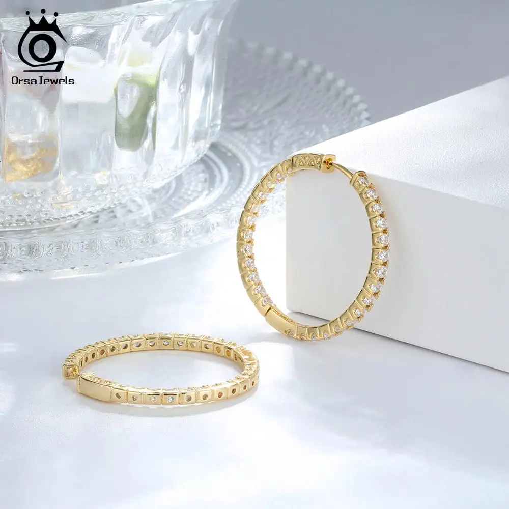 ORSA JEWELS Элегантное платиновое покрытие, круглые серьги из серебра вымощена AAA австрийский кубический цирконий свадьба ювелирные изделия OE137