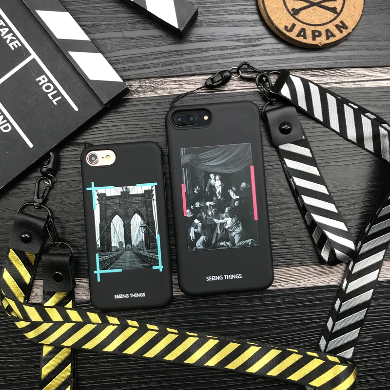 Luxury retro stripes cover case for iphone 6 S 7 7plus 8 8plus X 10 XR XS 11 Pro MAX white Classic drawing Lanyard phone cases |