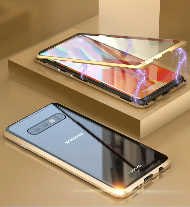 Для samsung Galaxy S10 S9 Plus 360 полная защита Магнитный адсорбционный чехол переднее и заднее закаленное стекло Полное покрытие экрана