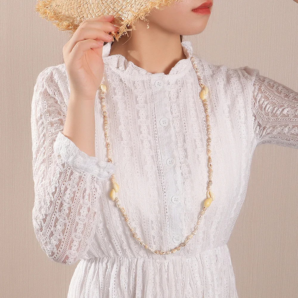 

New Fashion Long Rope Chain White Brown Seashell Conch Choker Necklace Collar For Women Summer Beach Jewelry Gift
