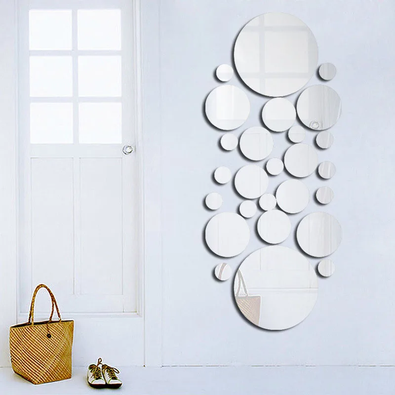 

26X Removable 3D Mirror Wall Stickers Circle Decal Mural Home DIY Decoration
