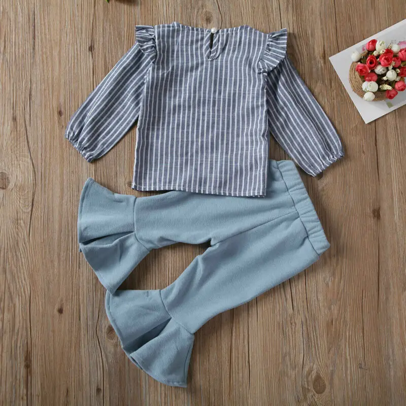 Детский комплект для маленьких девочек полосатый топ с рукавами крылышками