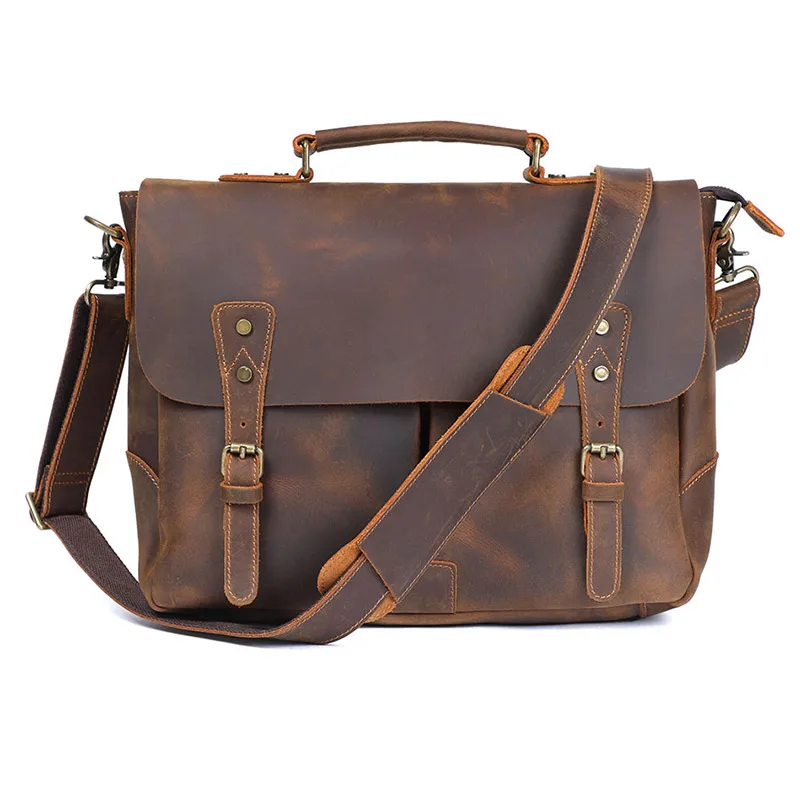 Fashion Crazy Horse Leather Handbag for Men Travel Messenger Bag Male Real Cowhide Leather Crossbody Bag New Men's Laptop Bag