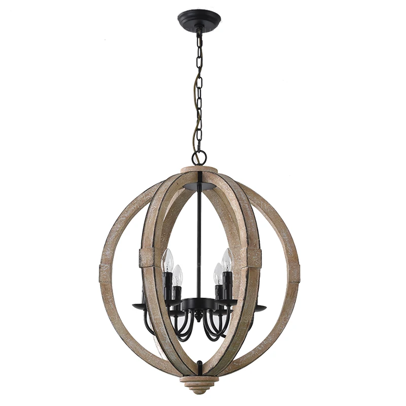 Черная металлическая люстра Деревянный светильник ing globe Круглый для прихожей
