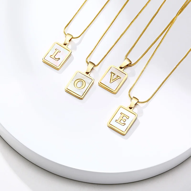 

Ожерелье для женщин, геометрическое квадратное ожерелье с буквами A to Z, цепочка из нержавеющей стали, минимализм, ювелирные изделия