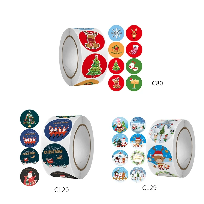 

New 500Pcs/Roll Xmas Stickers Round Sealing Sticker Roll Classic Xmas Package Decorations Adhesive Tag Roll Wrapping Sticker