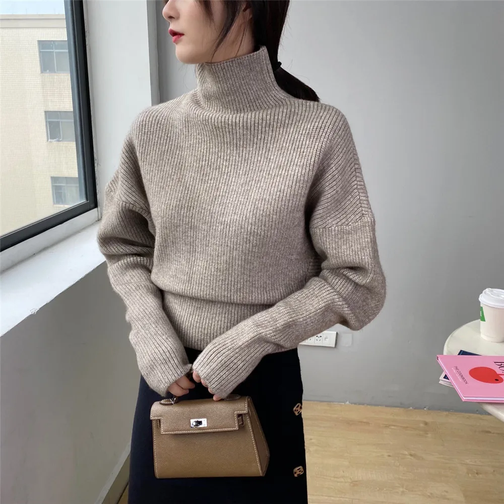 

Women Sweater 2020 New Autumn and Winter Retro Loose Turtleneck Knitted Pullover Long Sleeve Tops Female NS2430